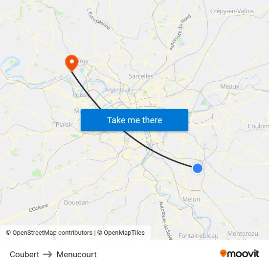 Coubert to Menucourt map