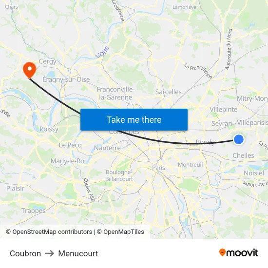 Coubron to Menucourt map