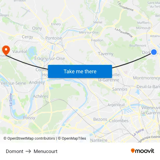 Domont to Menucourt map