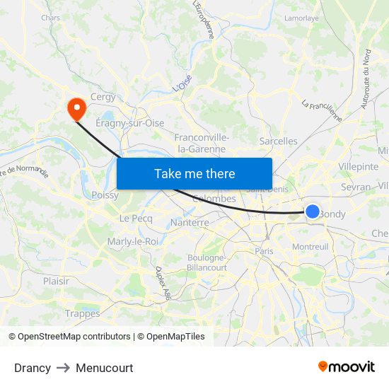 Drancy to Menucourt map