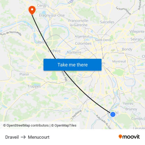 Draveil to Menucourt map