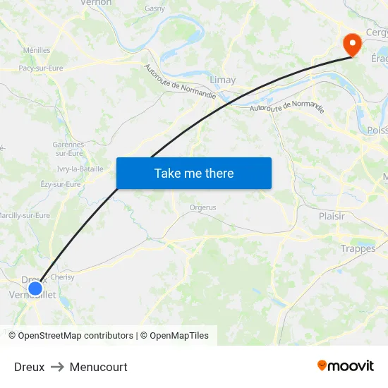 Dreux to Menucourt map