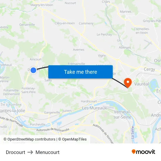 Drocourt to Menucourt map