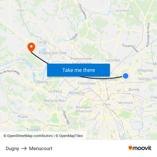 Dugny to Menucourt map