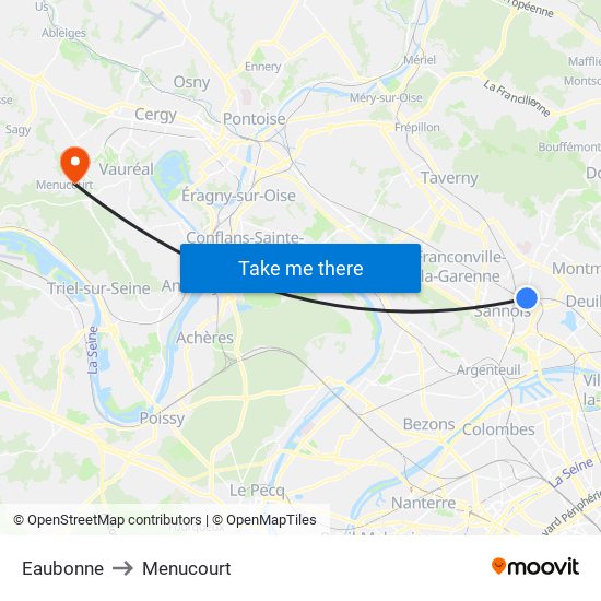 Eaubonne to Menucourt map