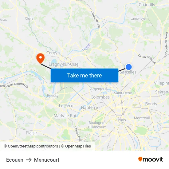 Ecouen to Menucourt map
