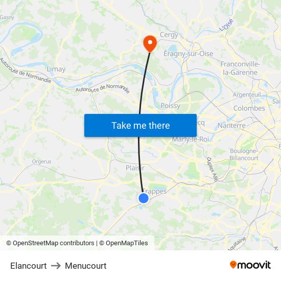 Elancourt to Menucourt map