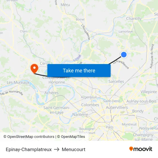 Epinay-Champlatreux to Menucourt map