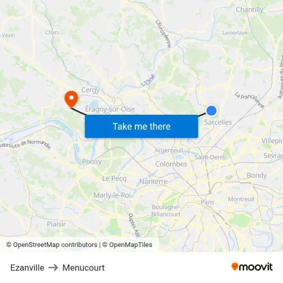 Ezanville to Menucourt map
