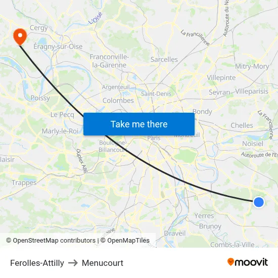 Ferolles-Attilly to Menucourt map