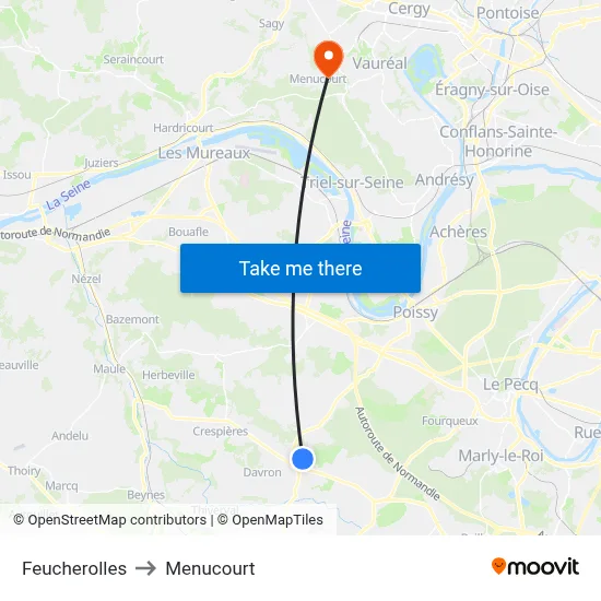 Feucherolles to Menucourt map