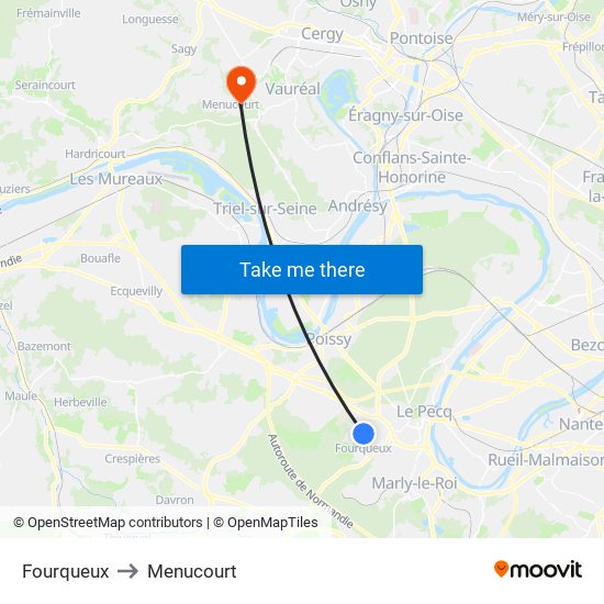 Fourqueux to Menucourt map