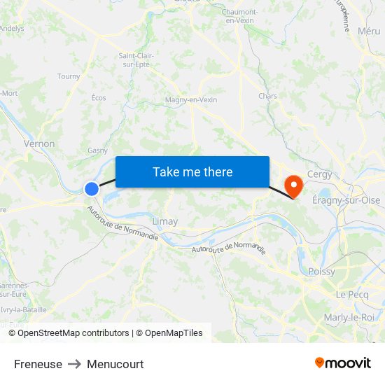 Freneuse to Menucourt map