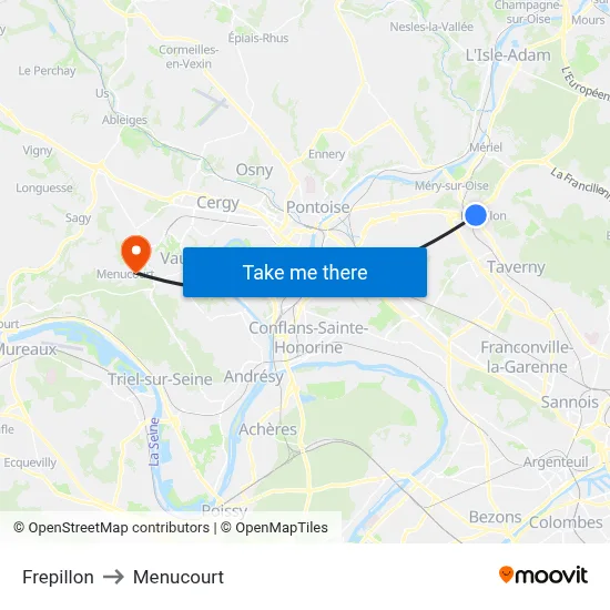 Frepillon to Menucourt map