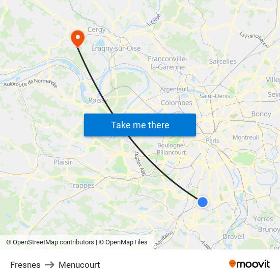 Fresnes to Menucourt map