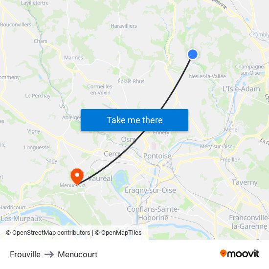 Frouville to Menucourt map