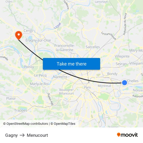 Gagny to Menucourt map