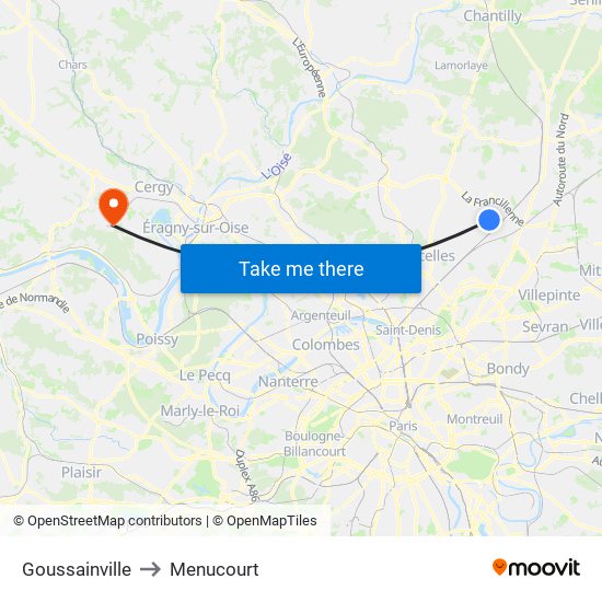 Goussainville to Menucourt map