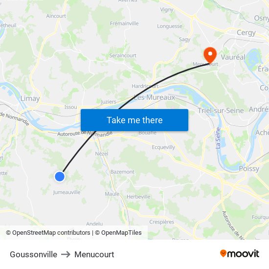 Goussonville to Menucourt map
