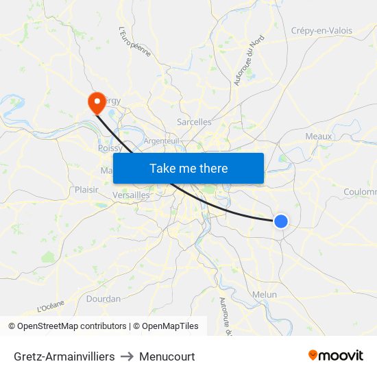 Gretz-Armainvilliers to Menucourt map