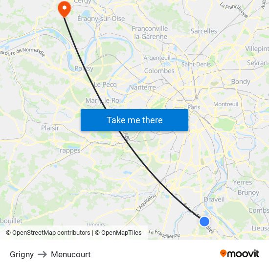Grigny to Menucourt map