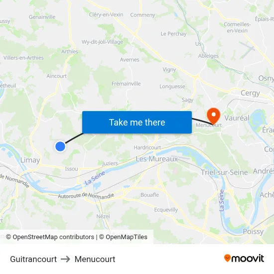 Guitrancourt to Menucourt map