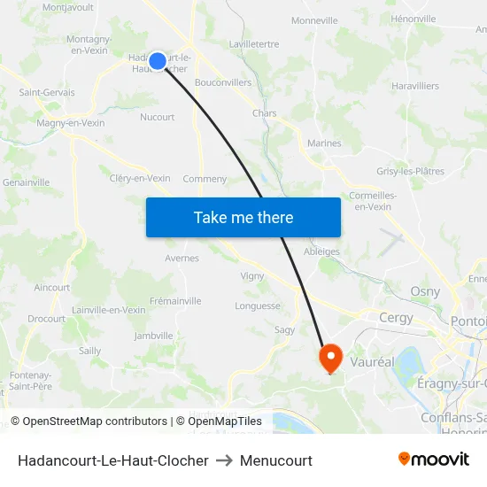 Hadancourt-Le-Haut-Clocher to Menucourt map