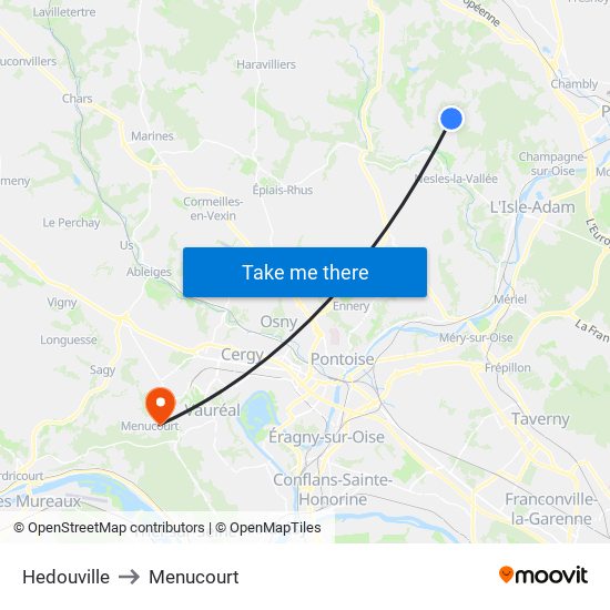 Hedouville to Menucourt map
