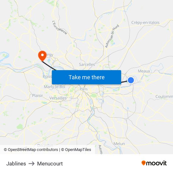 Jablines to Menucourt map