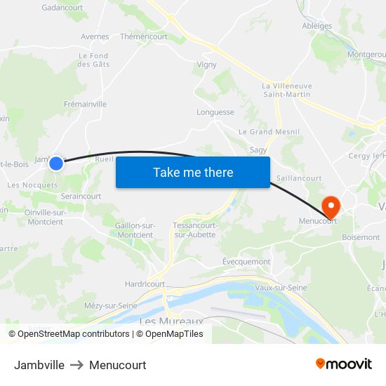 Jambville to Menucourt map