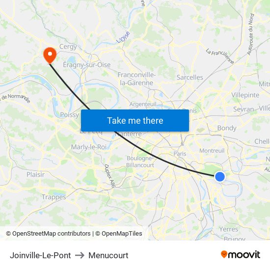 Joinville-Le-Pont to Menucourt map