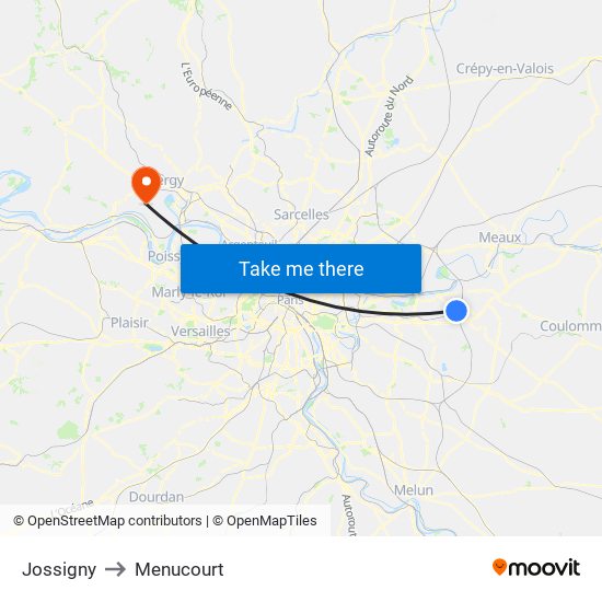Jossigny to Menucourt map