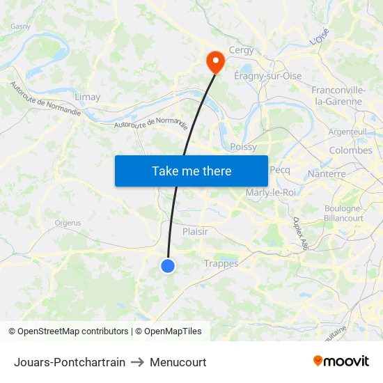 Jouars-Pontchartrain to Menucourt map