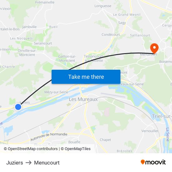 Juziers to Menucourt map