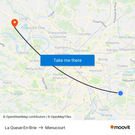 La Queue-En-Brie to Menucourt map