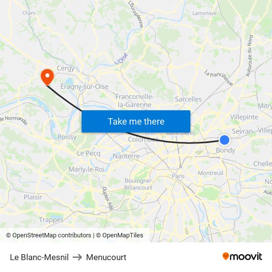 Le Blanc-Mesnil to Menucourt map