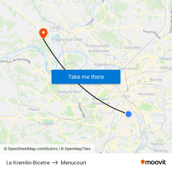 Le Kremlin-Bicetre to Menucourt map