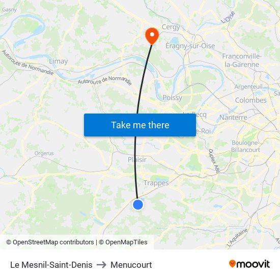 Le Mesnil-Saint-Denis to Menucourt map