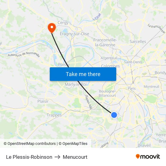 Le Plessis-Robinson to Menucourt map