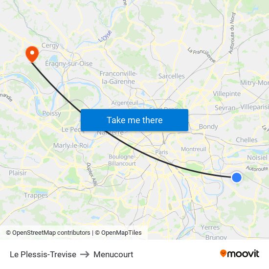 Le Plessis-Trevise to Menucourt map
