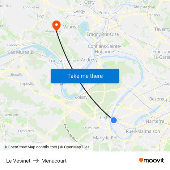 Le Vesinet to Menucourt map
