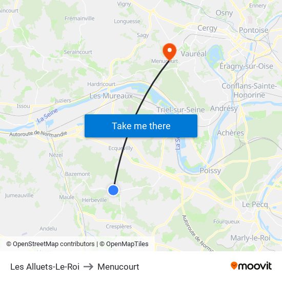 Les Alluets-Le-Roi to Menucourt map