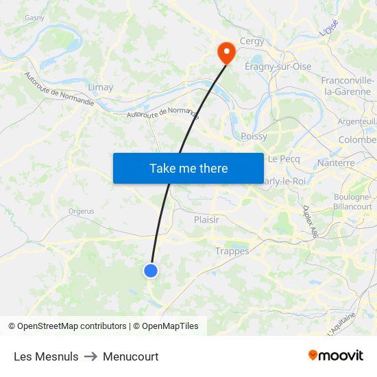 Les Mesnuls to Menucourt map