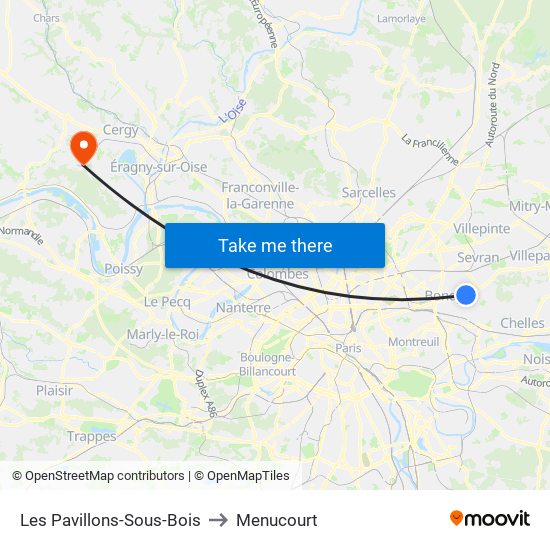 Les Pavillons-Sous-Bois to Menucourt map