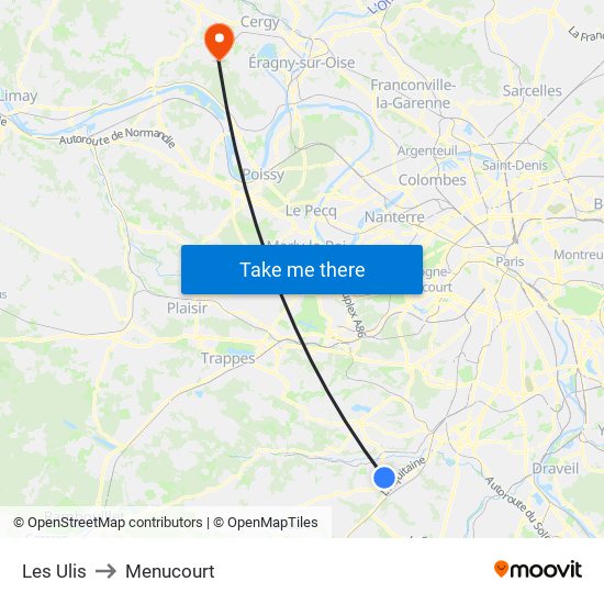 Les Ulis to Menucourt map