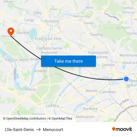 L'Ile-Saint-Denis to Menucourt map