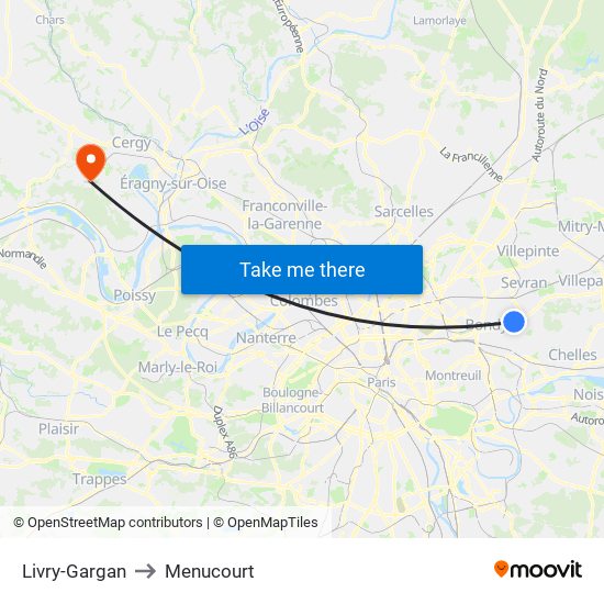 Livry-Gargan to Menucourt map