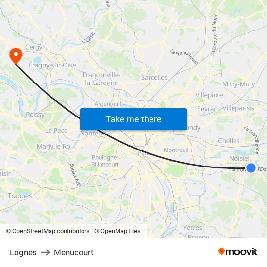 Lognes to Menucourt map