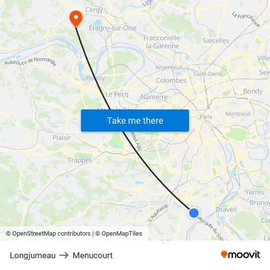 Longjumeau to Menucourt map