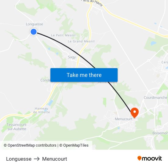 Longuesse to Menucourt map